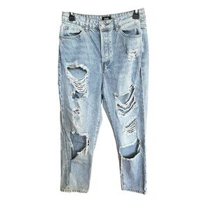 Simple Society Mom Jeans 9/29 High Waist Button Fly Distressed Light Wash